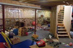 Before picture of kid friendly basement